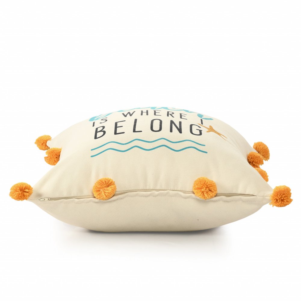 20" Natural Aqua And Orange The Beach Is Where I Belong Throw Pillow